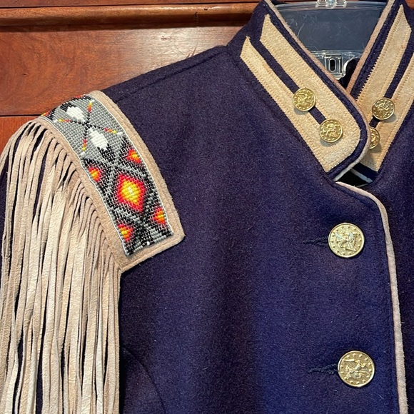 Vintage Diamond Leathers Western Suede Fringe and Bead Military Jacket - Picture 2 of 6
